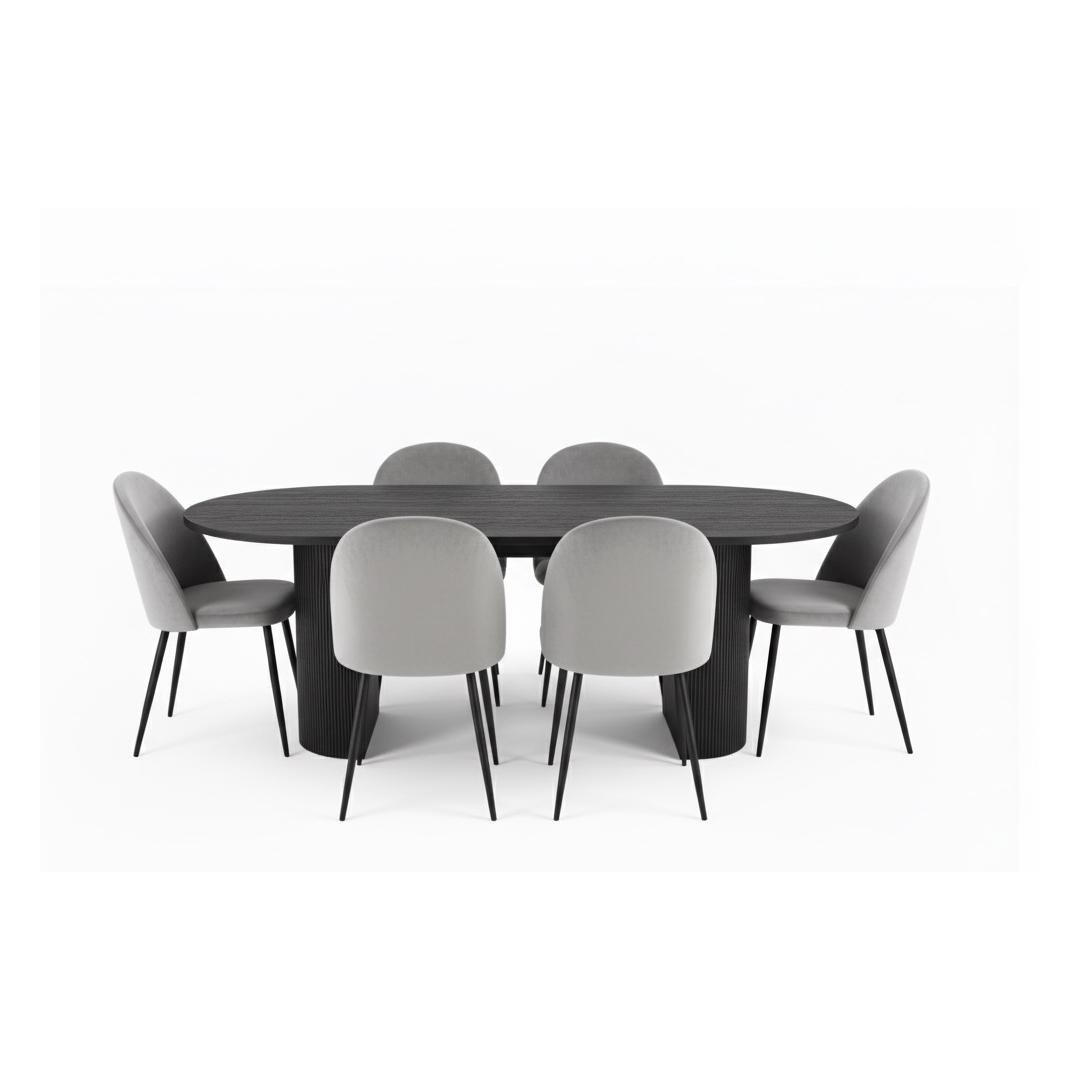 ESSGRUPPE 7-TLG. Kyoto Dunkelbraun, Grau - Dunkelbraun/Grau, Holzwerkstoff/Textil (210/75/100cm) - ebuy24