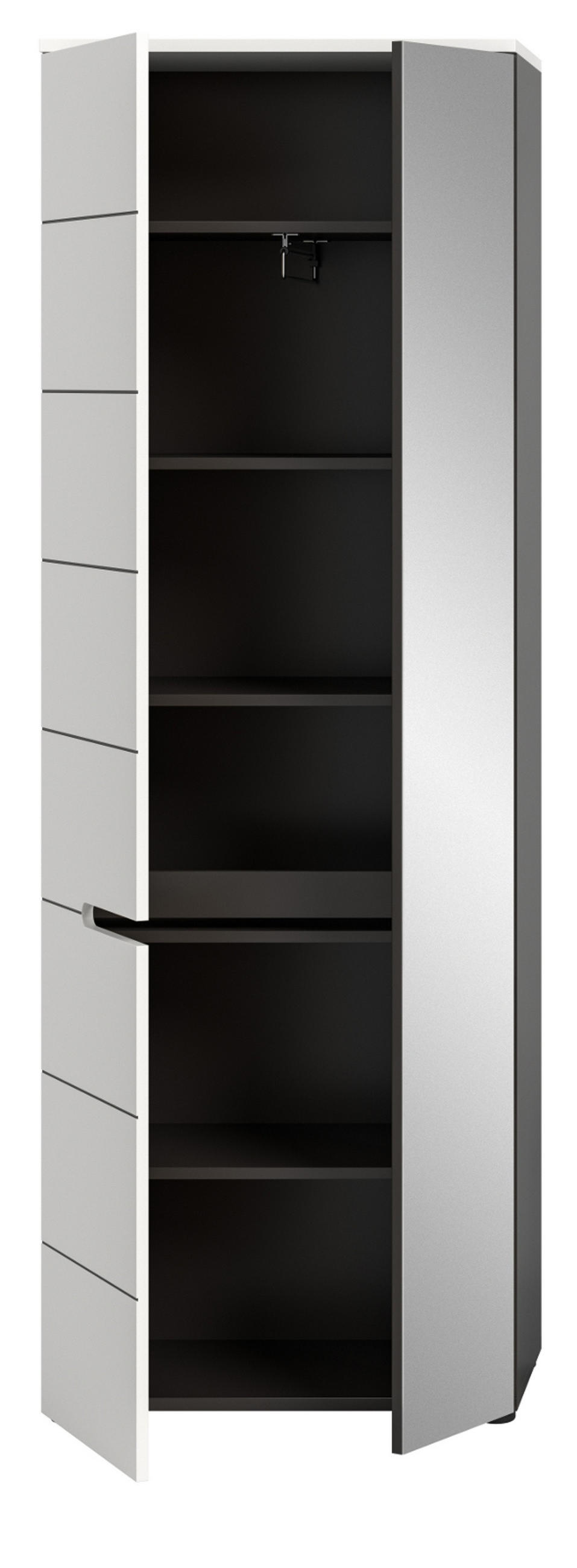 GARDEROBENSCHRANK weiß, grau 65 x 190 cm, Schuhschrank mit variabler Inneneinteilung, Soft-Close, Cooper - Schwarz/Weiß, Glas/Holzwerkstoff (65/190/37cm) - Inn.Furn