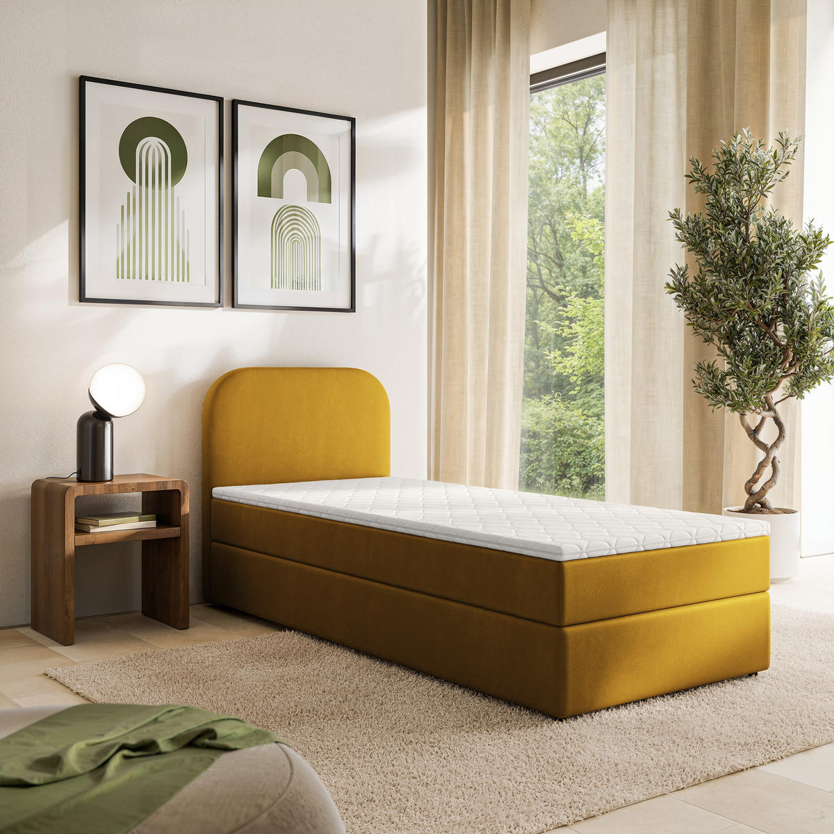 AMERICKÁ POSTEL CERIA 100x200 cm, s matrací a úložným prostorem, KRONOS 01, Gelb - žlutá, kompozitní dřevo/textil (100/200cm) - MASSENO