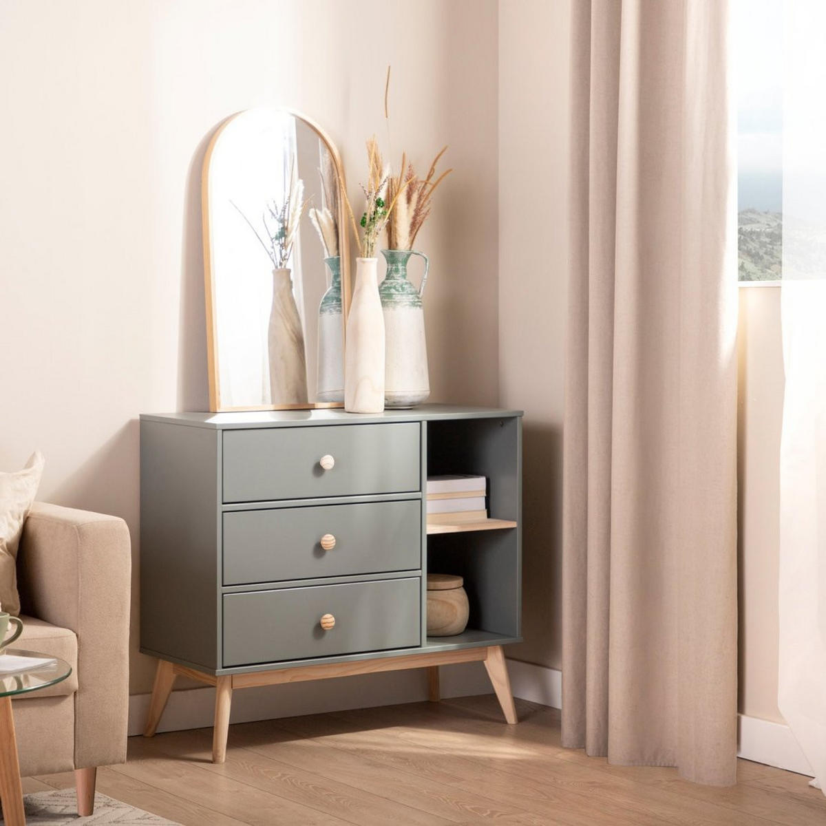 KOMMODE MIT SCHUBLADEN Luke Grün 90 cm x 81 cm - Grün, Holzwerkstoff (90/81/40cm) - Klast Home