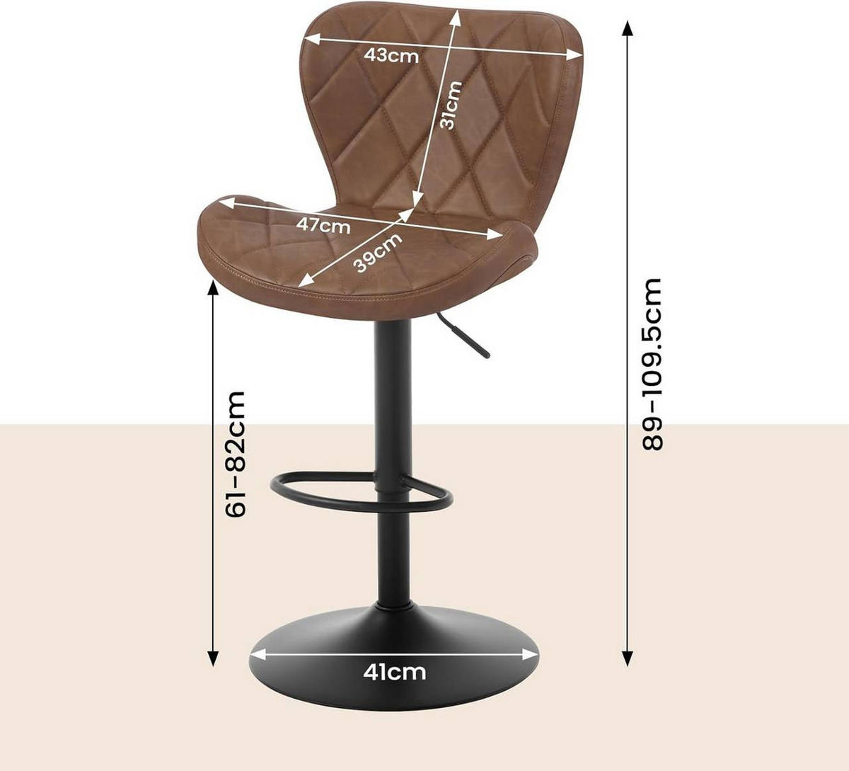 BARHOCKER 4er Set, Kunstleder, Metallgestell, Braun - Schwarz/Braun, Textil/Metall (47/89/54cm) - Woltu