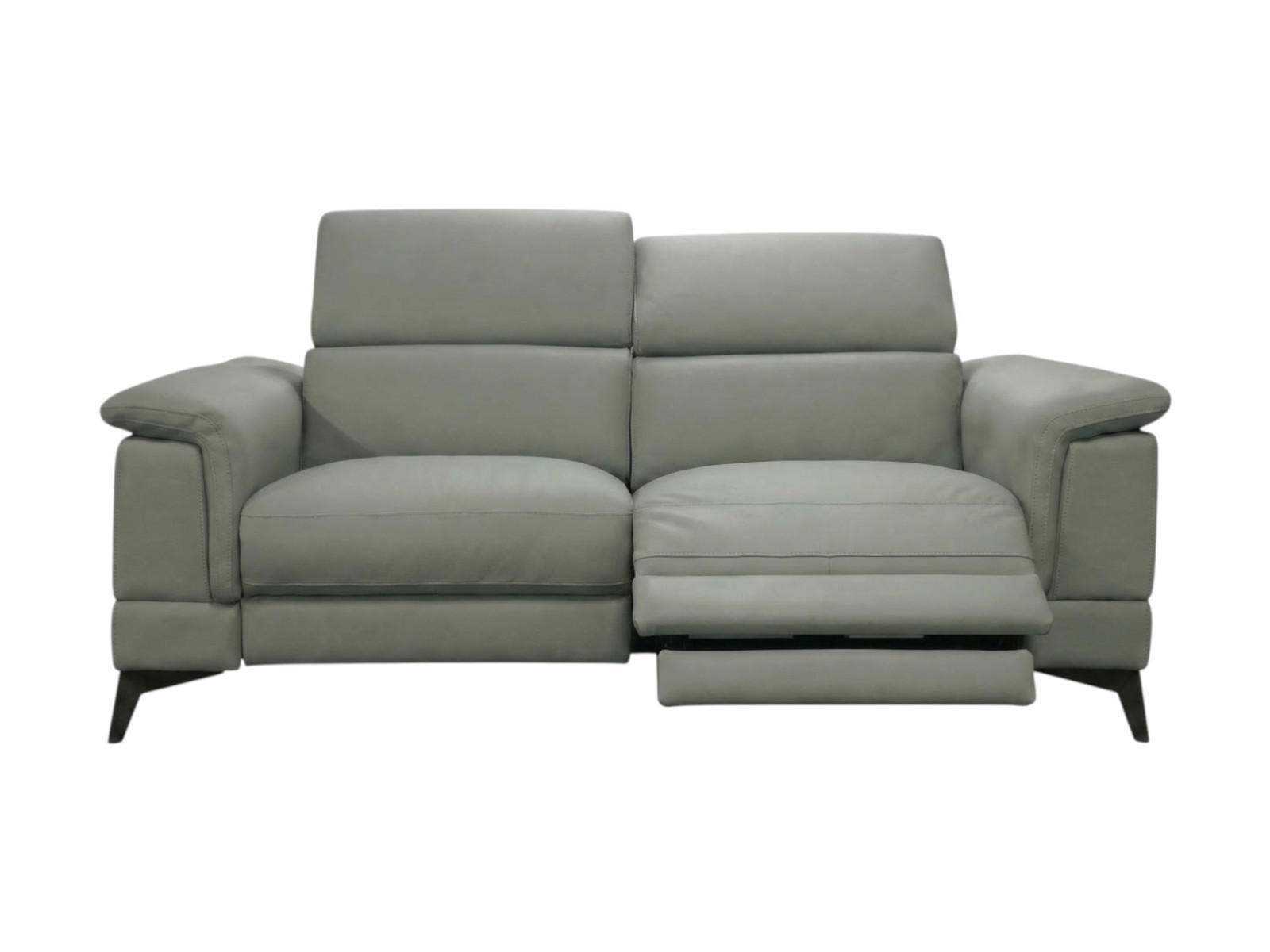 3-SITZER Sofa Planet Echtleder mit 1 x Relaxfunktion Perlgrau - Hellgrau, Leder/Metall (200/80/110cm)
