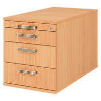 ROLLCONTAINER - mit 3 Schubladen 80/42,8/51,2 cm in Buchefarben Streifengriff (Kunststoff) - Buchefarben, Holzwerkstoff (42.8/51.2/80cm) - bümö