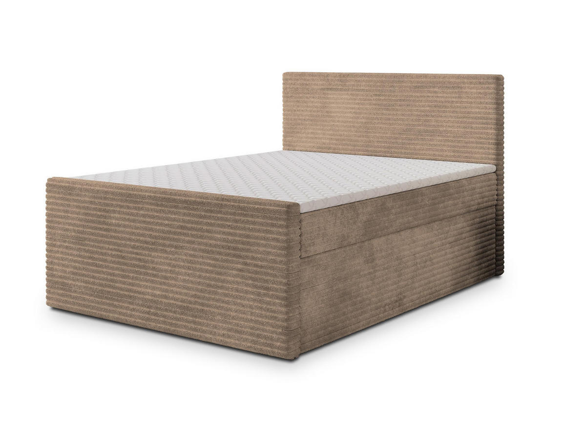 BOXBETT NOLEN 160x200 cm mit Matratze und Topper - Beige - Beige, Holz (160/200cm) - MASSENO