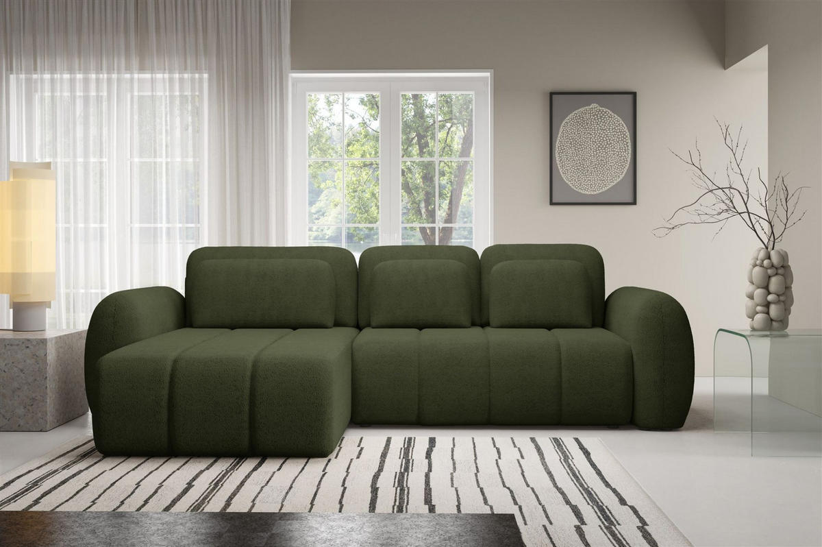 ECKSOFA Caria Mit Schlaffunktion - Grün, Holzwerkstoff/Textil (304/190cm) - Fun Möbel
