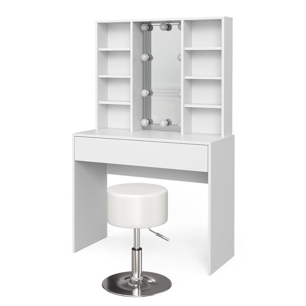 SCHMINKTISCH Alexa Weiß 93 cm mit LED Beleuchtung und Hocker - Weiß, Holzwerkstoff (93/147/40cm) - Vicco