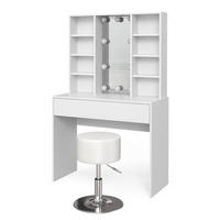 SCHMINKTISCH Alexa Weiß 93 cm mit LED Beleuchtung und Hocker - Weiß, Holzwerkstoff (93/147/40cm) - Vicco