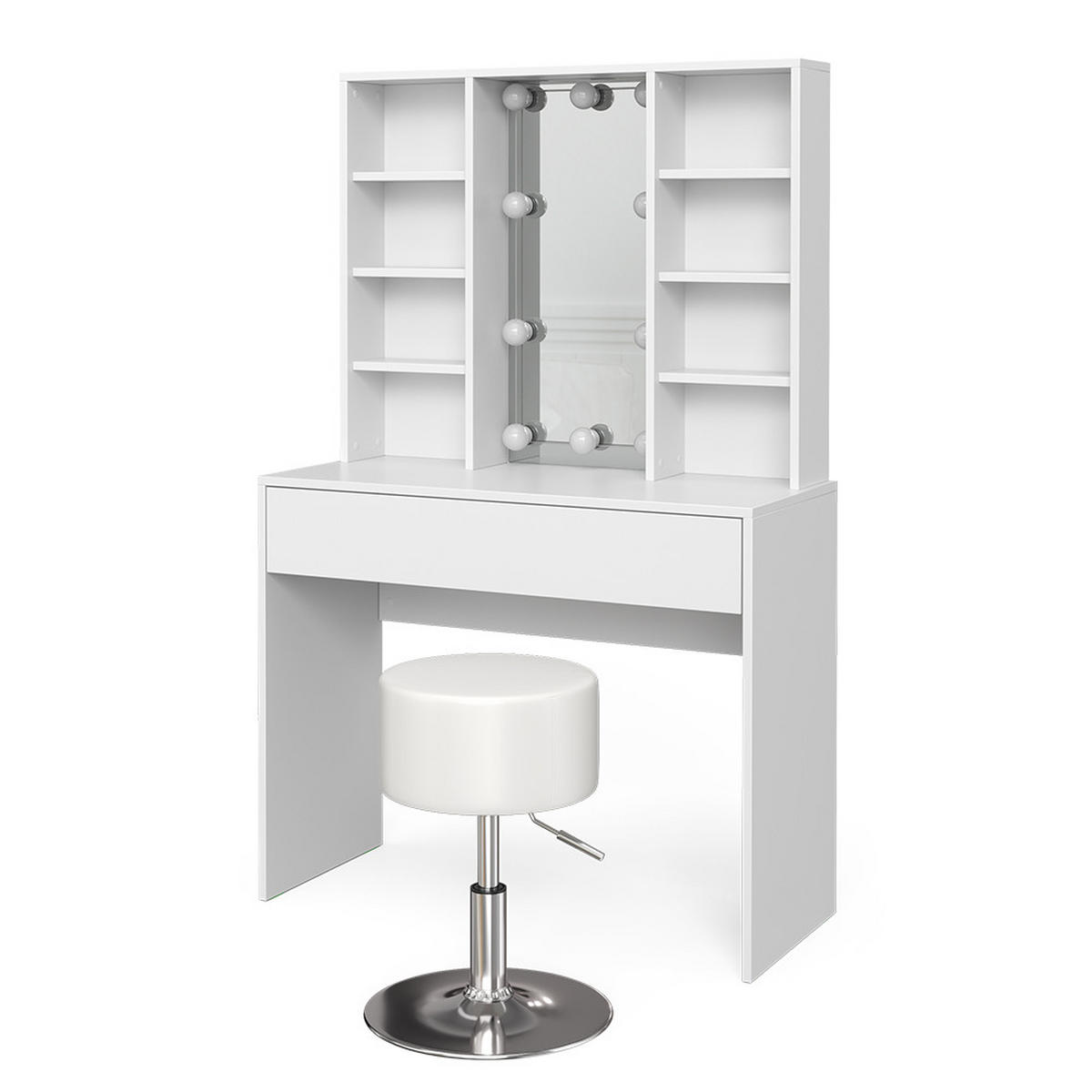 SCHMINKTISCH Alexa Weiß 93 cm mit LED Beleuchtung und Hocker - Weiß, Holzwerkstoff (93/147/40cm) - Vicco