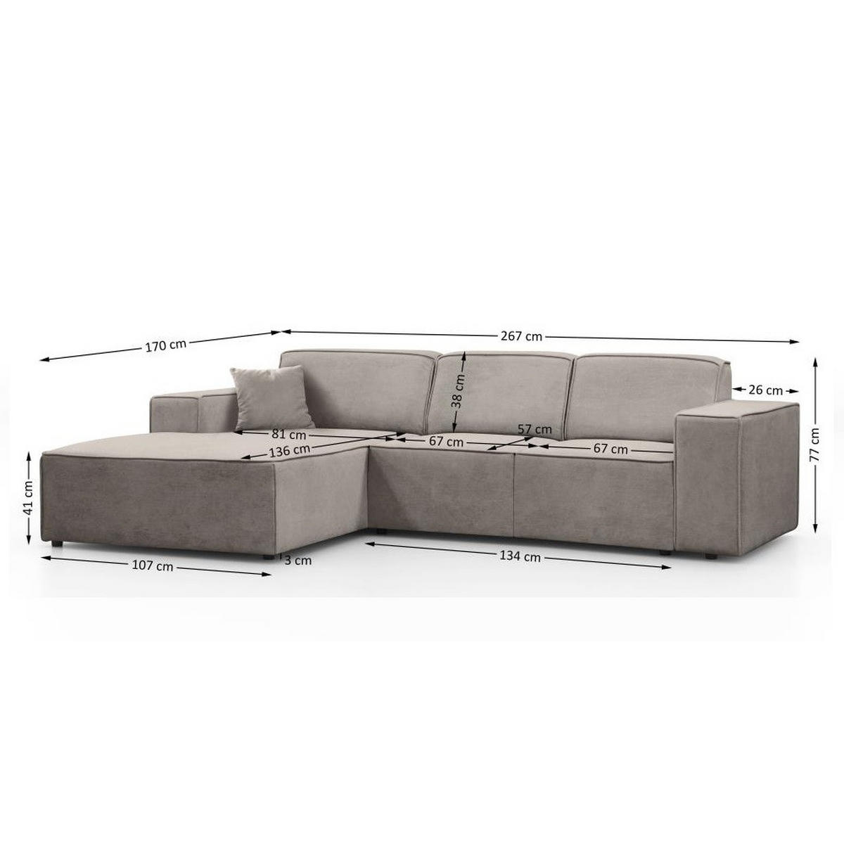 ECKSOFA ohne Schlaffunktion Pedro L cappuccino links - Schwarz/Cappuccino, Kunststoff/Textil (267/170cm) - Beautysofa