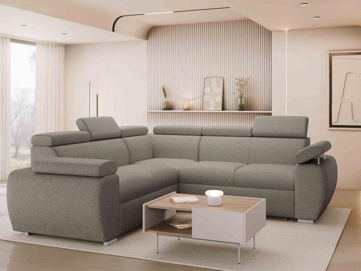 ECKSOFA Boston Maxi - Chromfarben/Hellbraun, Holz/Textil (260/260cm) - MIRJAN24