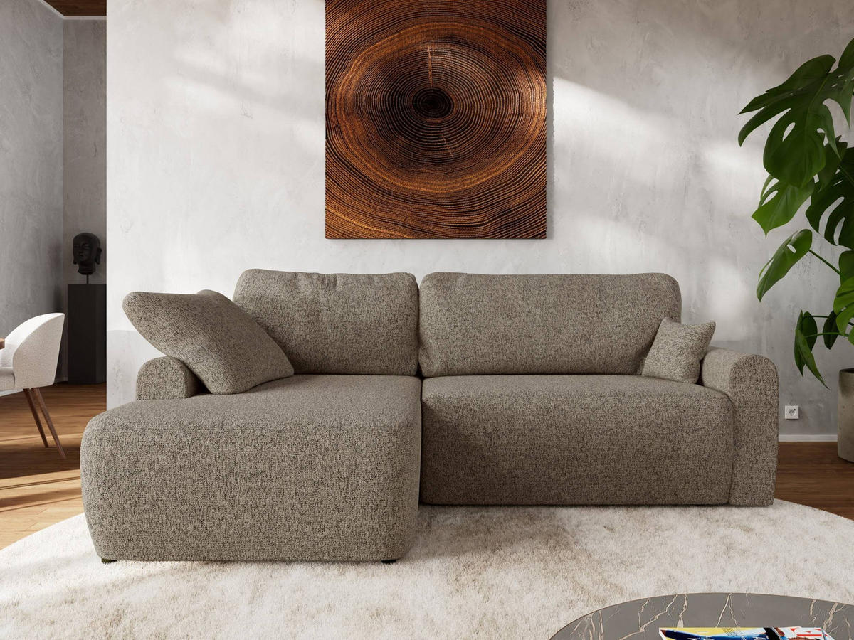 ECKSCHLAFSOFA CUBO L Dunkelbeige Struktur - links - Beige/Schwarz, Kunststoff/Textil (273/187cm) - MKS