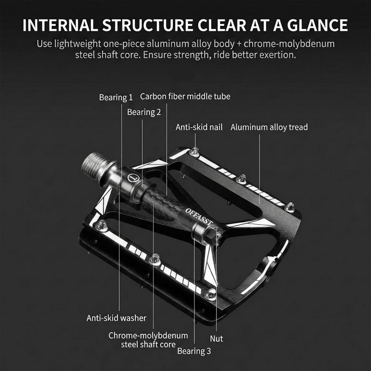 FAHRRADPEDALE Ultraleicht Carbon 283g 3-Lager CNC Aluminium 9/16" MTB Rennrad - Schwarz, Metall (10/2.1/11.1cm)