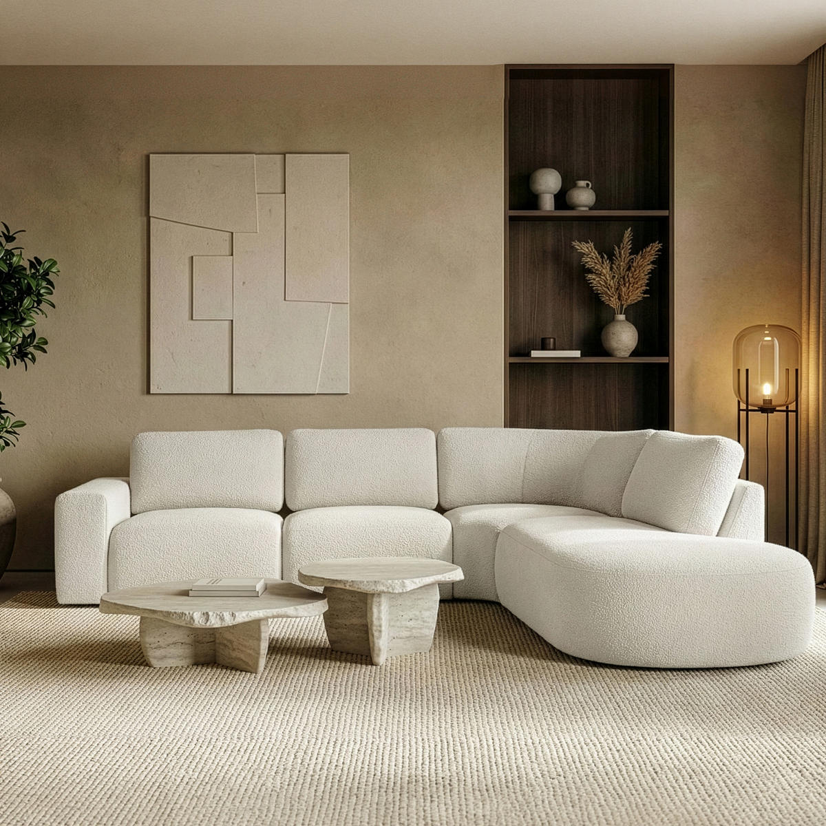 ECKSOFA RECHTS ZUCCO, Ecru - Ecru, Holz/Holzwerkstoff (304/293cm) - KONSIMO®