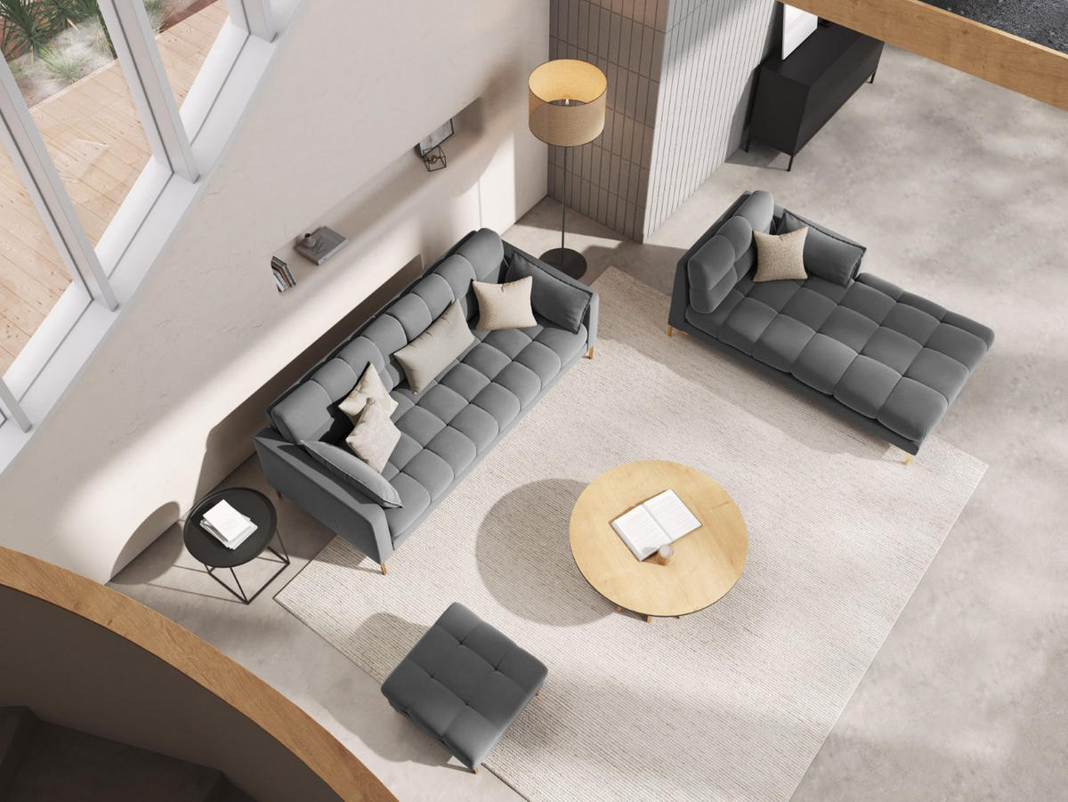 CHAISELONGUE rechts Mamaia aus Samt hellgrau - Hellgrau, Textil (102/75/185cm) - Micadoni