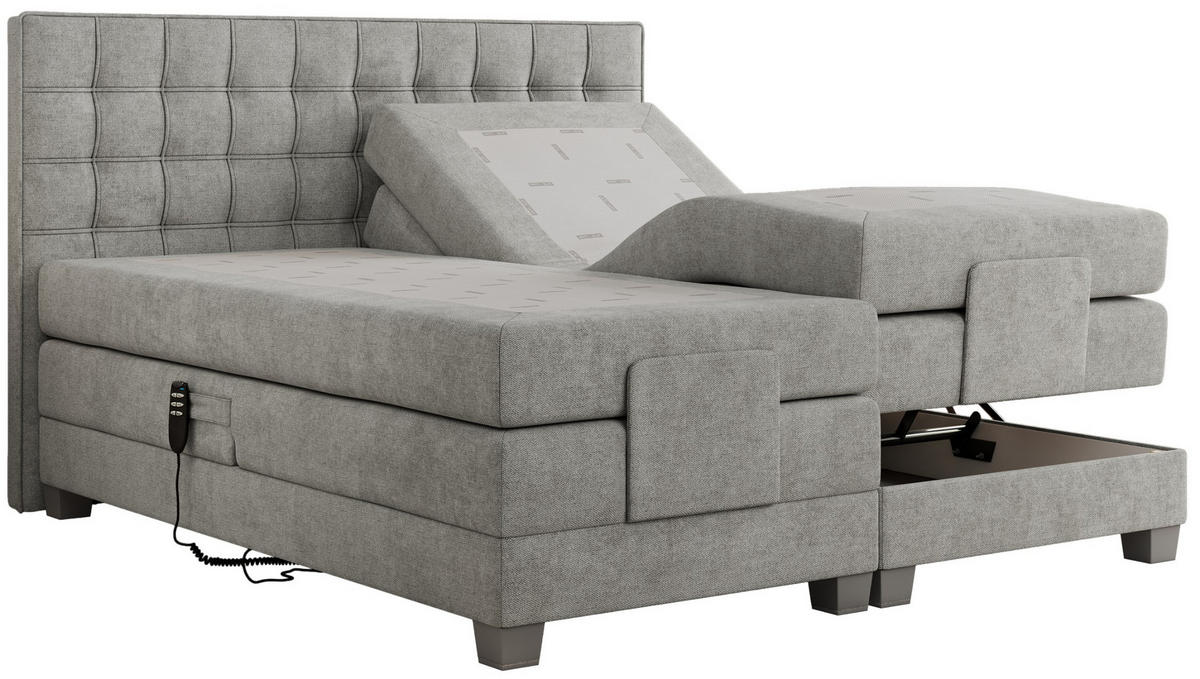 BOXBETT ELEKTRO 160/200 Hellgrau Struktur - H3 - Hellgrau, Holz/Textil (160/200cm) - MKS