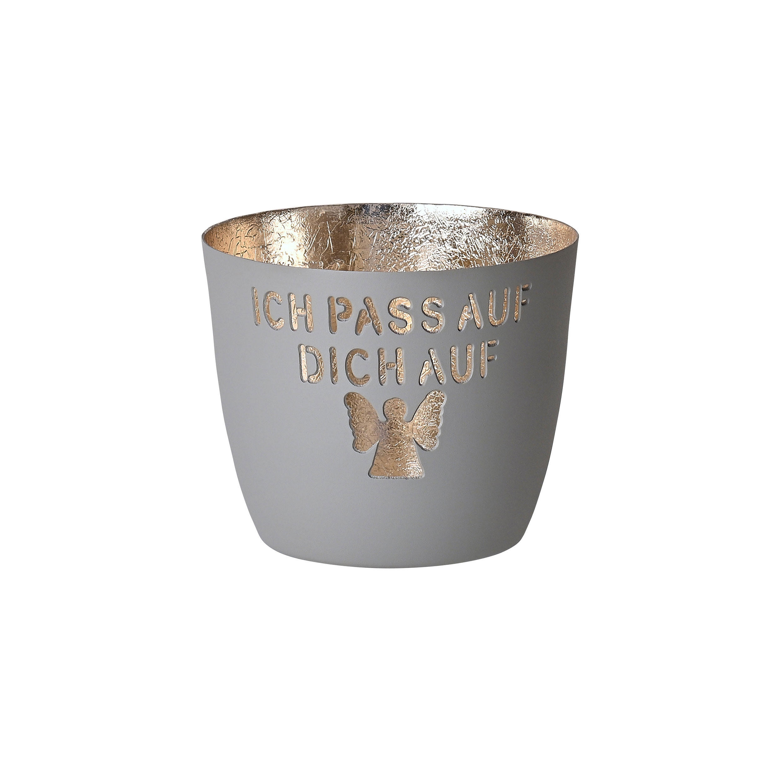TEELICHTHALTER Madras Ich passe auf Dich auf M, Eisen, Flannel, Gold, 8.5 cm - Multicolor, Metall (9cm) - Gift Company