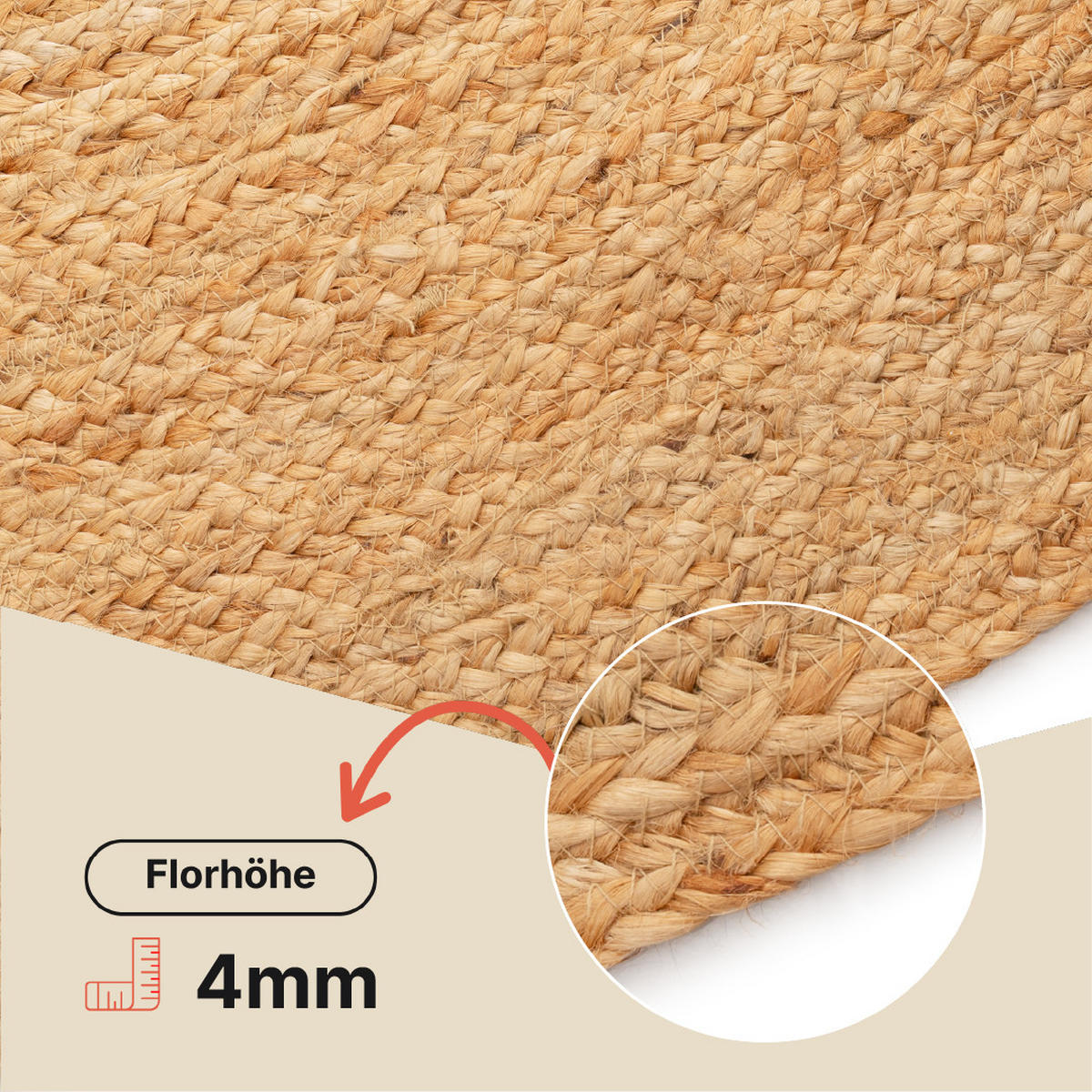 TEPPICH JUTE Rund Braun Beige 120/120 cm - Hellbraun, Textil (120/120cm) - Tapiso