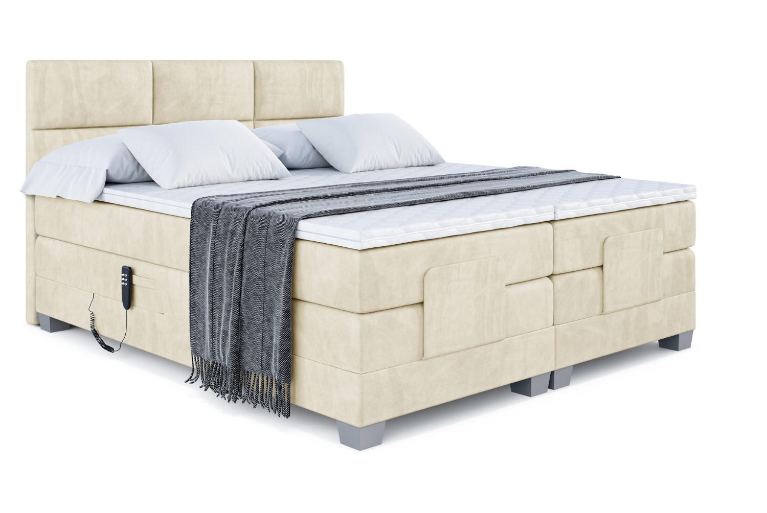 BOXSPRINGBETT elektrisch verstellbar mit 2 Matratzen H4/Taschenfederung PROT EL 140 x 200 Beige - Beige, Holzwerkstoff (147/200cm) - ALTDECOR