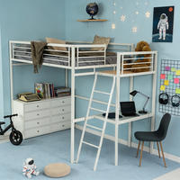 HOCHBETT Metall Weiß 140x200 cm – Loftbett mit Arbeitsbereich, Leiter und Sicherheitsgeländer - Weiß, Metall (145.5/201cm) - Meubles Cosy