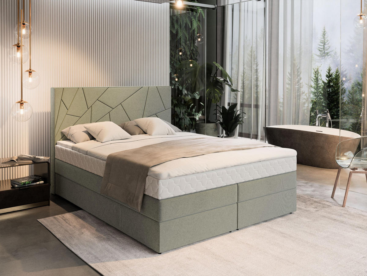 POSTEL BOXSPRING TRANI 180x200 cm, s matrací a úložným prostorem, zelená barva - zelená barva, kompozitní dřevo/textil (180/200cm) - MASSENO