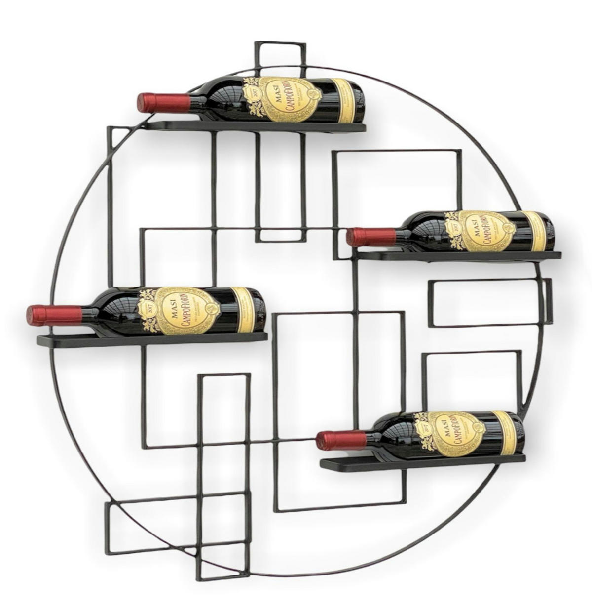 WEINREGAL für 4 Flaschen 80 cm Wand Metall Schwarz "Pi4" - Schwarz, Metall (80/75/10cm) - DanDiBo