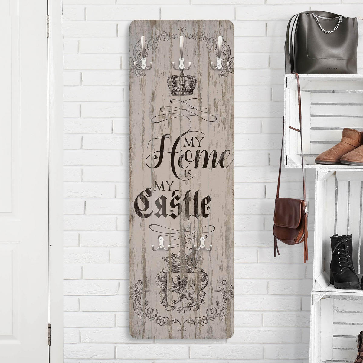 WANDGARDEROBE - My Home is my Castle 34/105 cm - Beige, Holzwerkstoff (34/105/1.6cm) - Bilderwelten