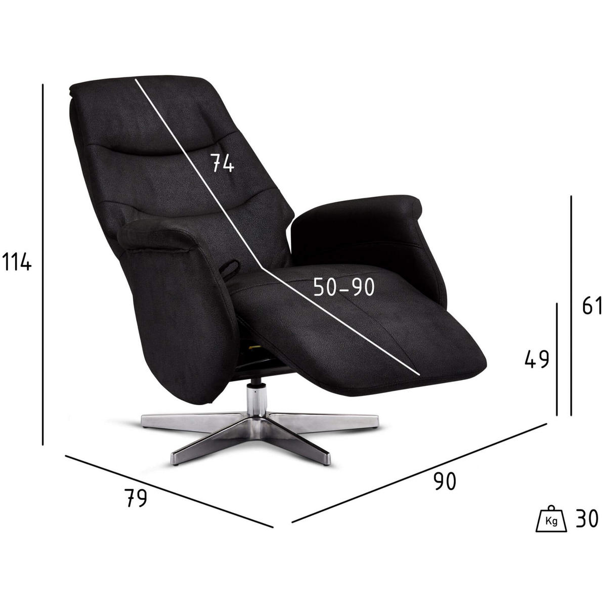 RELAXSESSEL Mikrofaser Schwarz - Schwarz, Leder/Textil (90/114/79cm) - Furnhouse