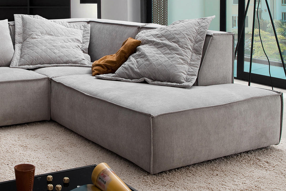 ECKSOFA SAMU Silber Webstoff - Silberfarben/Schwarz, Textil (226/224cm) - KAWOLA