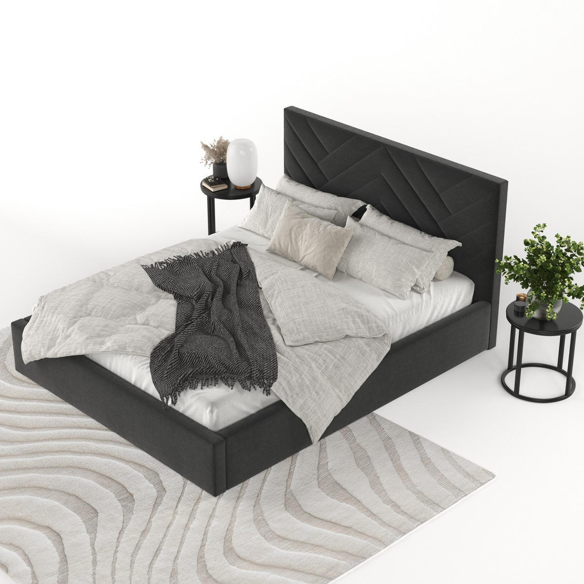 POLSTERBETT Arco 180/200 cm Schwarz im Asti Stoff - Schwarz/Naturfarben, Holz/Holzwerkstoff (180/200cm) - AltaBeds