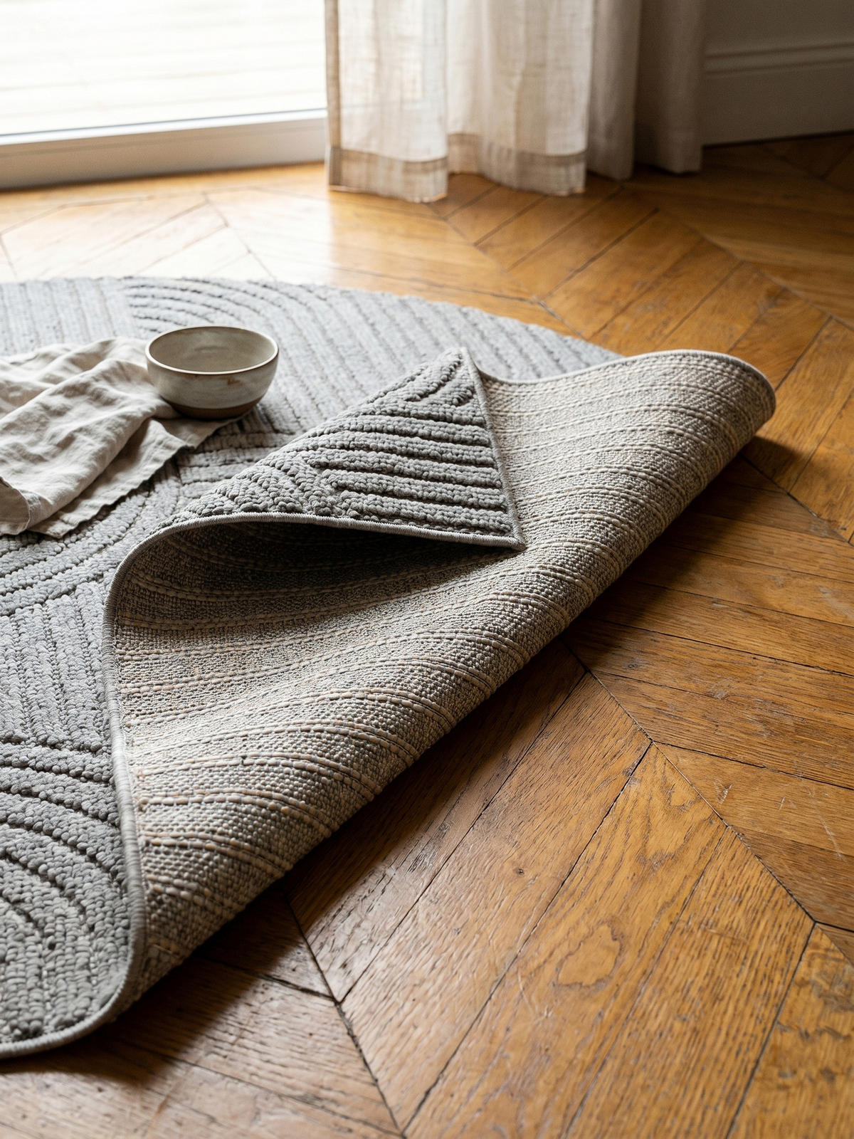 TEPPICH Flachgewebe LANGAU in Silber, mit geometrischen Bögen, Ø 160 cm - Silberfarben, Textil (160/160cm) - KADIMA DESIGN
