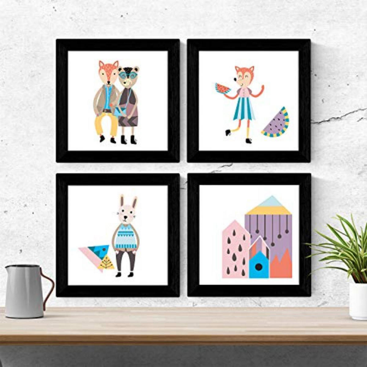 POSTER Set mit 4 skandinavischen modernen Tieren in der Stadt 20x20cm Rahmenlos - Klar, Papier (20/3cm) - Nacnic