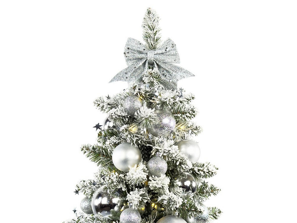 WEIHNACHTSBAUM künstlicher 60 cm – SILBERWEIHNACHTEN II, mit 34-teiligem Weihnachtsbaumschmuck, mit LED-Beleuchtung, inkl. Pflanztopf mit Jutesack - Silberfarben/Weiß, Kunststoff/Stein (40/60cm) - LAALU