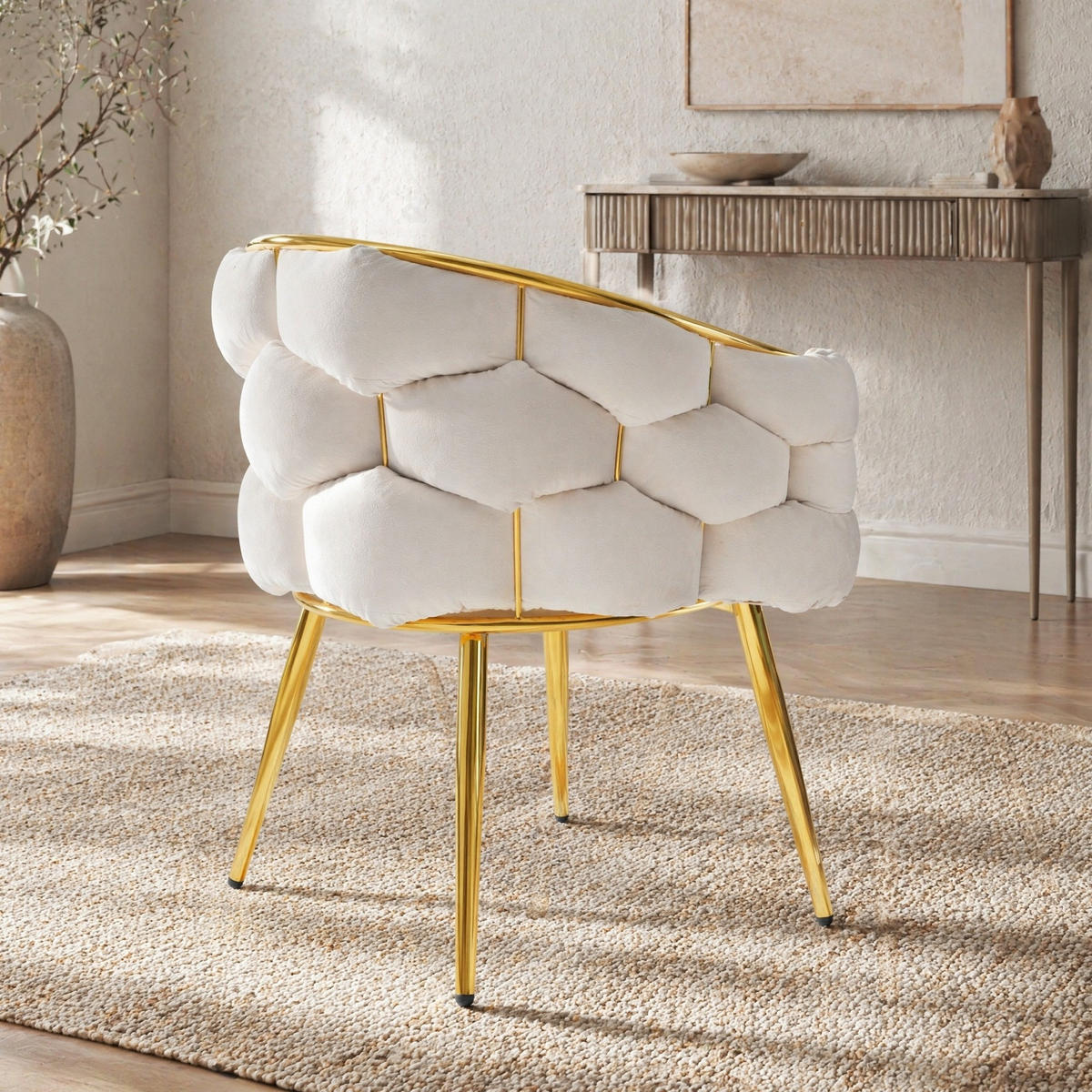 WOHNZIMMER STÜHLE mit Samtbezug, goldene Beine 2tlg - Beige, Textil (44/74/41cm) - EVRYAE