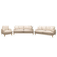 POLSTERGARNITUR (3-2-1) - Webstoff - Creme, Holz/Textil (211/85/96cm) - home24