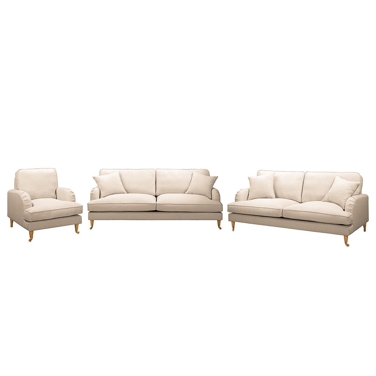 POLSTERGARNITUR (3-2-1) - Webstoff - Creme, Holz/Textil (211/85/96cm) - home24