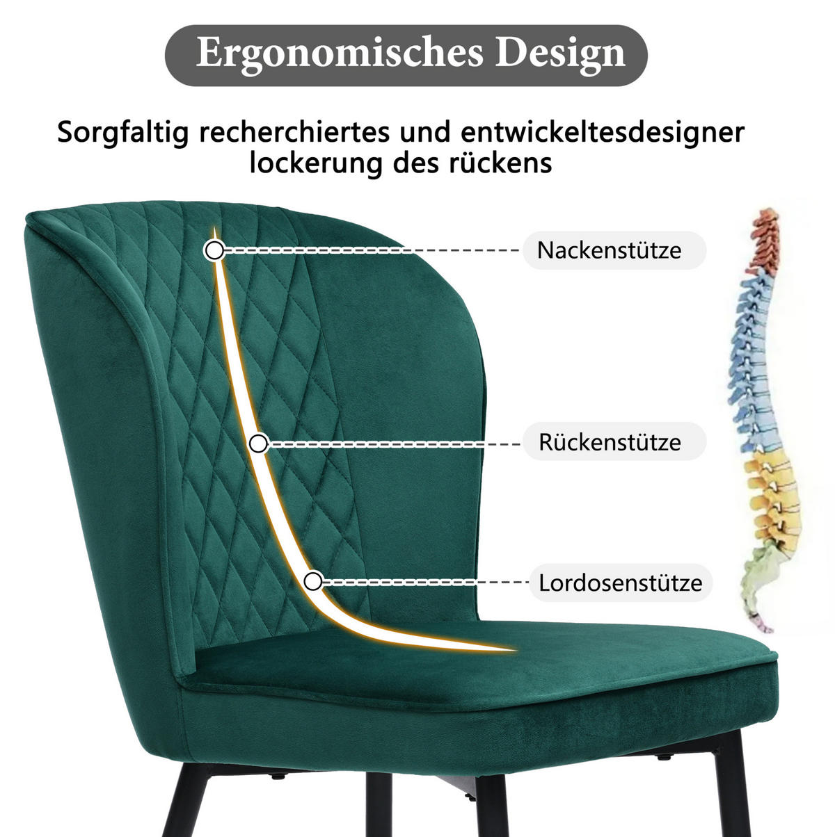 ESSZIMMERSTUHL Samt Green mit Metallgestell - Grün, Metall (43/86/47.1cm) - Meubliv