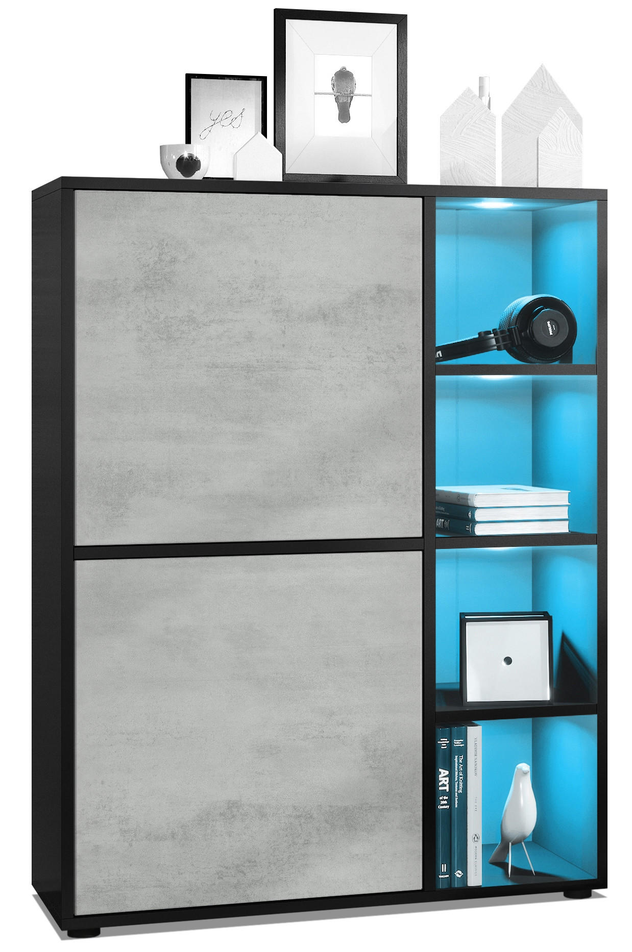 HIGHBOARD Cuba Türen in Beton Oxid Optik - Hellgrau, Holzwerkstoff (79/105.5/35.5cm) - Vladon