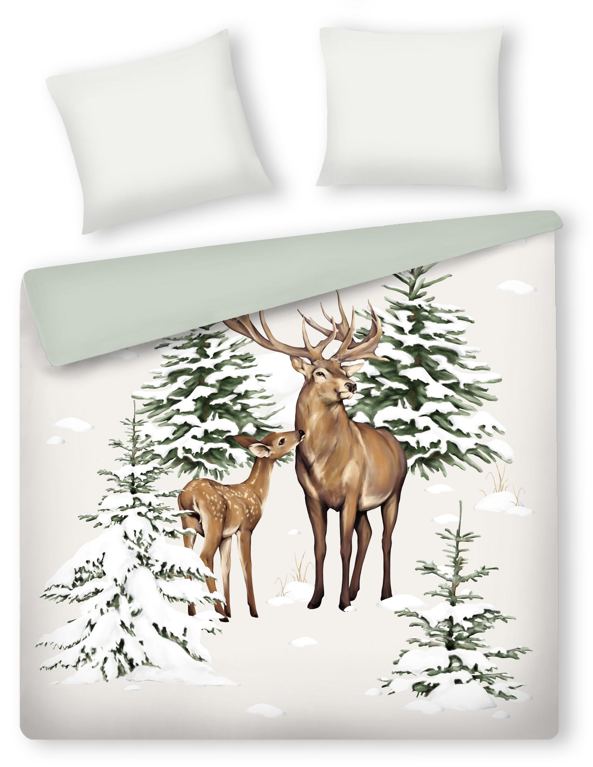 BETTWÄSCHE Satin HIVROSI, 200x220 cm, Beige, Winter Weihnachten Bettbezug, Weihnachtsdeko, Christmas, Weihnachtsmotiv - Beige, Textil (200/220cm) - home&you