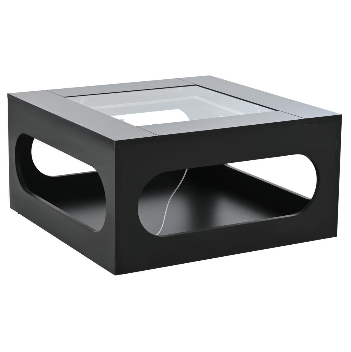 COUCHTISCH 70/70/35 cm schwarz aus MDF mit Glasplatte und LED-Beleuchtung - Schwarz, Holzwerkstoff (70/70/35cm) - OKMYHOME