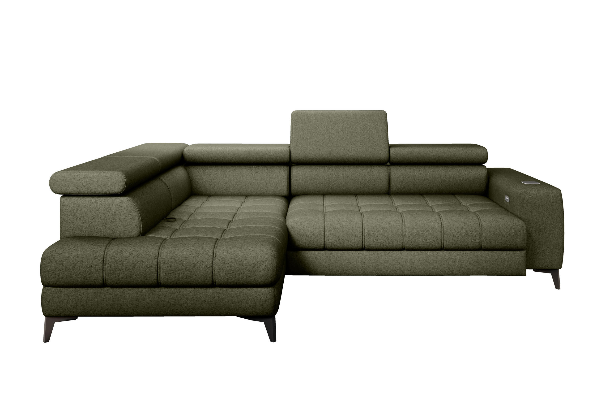 ECKSOFA BAGGIO Letto Stoff, Schlaffunktion, Bettkasten, Sitztiefe, Kopfstützen 280x196cm – Links – Hellgrün - Hellgrün, Holz/Textil (196/280cm) - DomoHome
