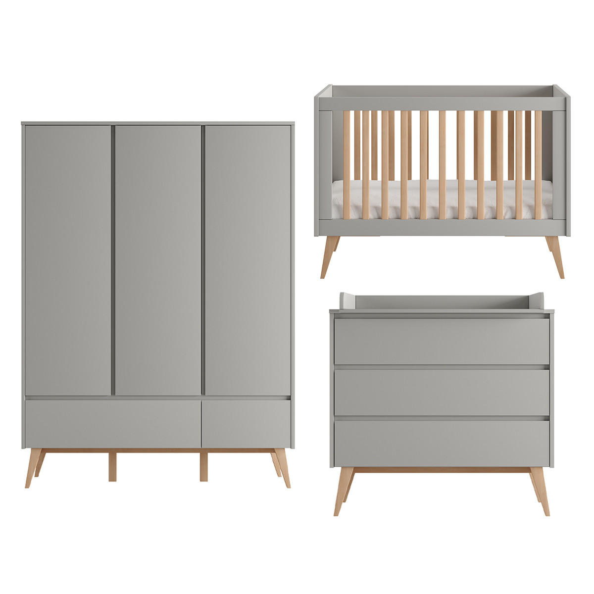 POKOJ PRO MIMINKO 3DÍLNÝ Swing Šedá a dřevo - šedá, kompozitní dřevo (124/89/66cm) - Petits-meubles