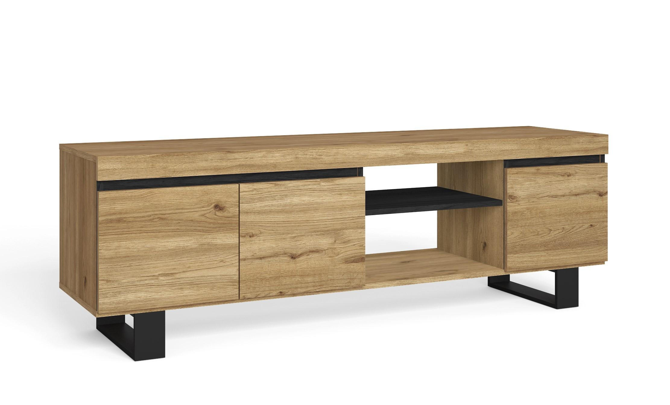 Skraut Home Lowboard, Eiche, Schwarz 160x53x40 cm