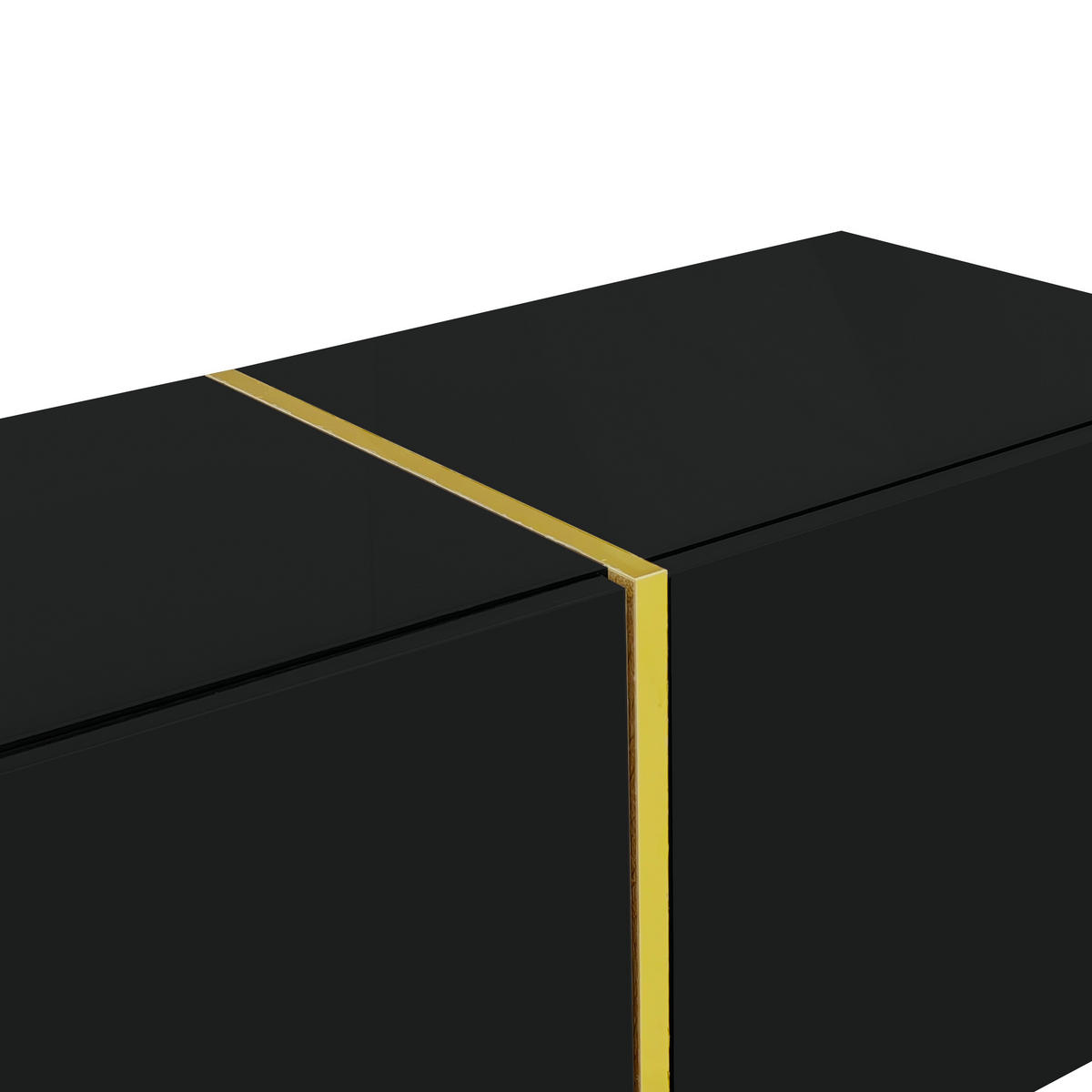 LOWBOARD in Schwarz und Gold Hochglanz-TV-Schrank mit 4 Türen für Wohnzimmer, B170/T35/H46 cm - Goldfarben/Schwarz, Holzwerkstoff/Metall (170/46/35cm) - STILVORA