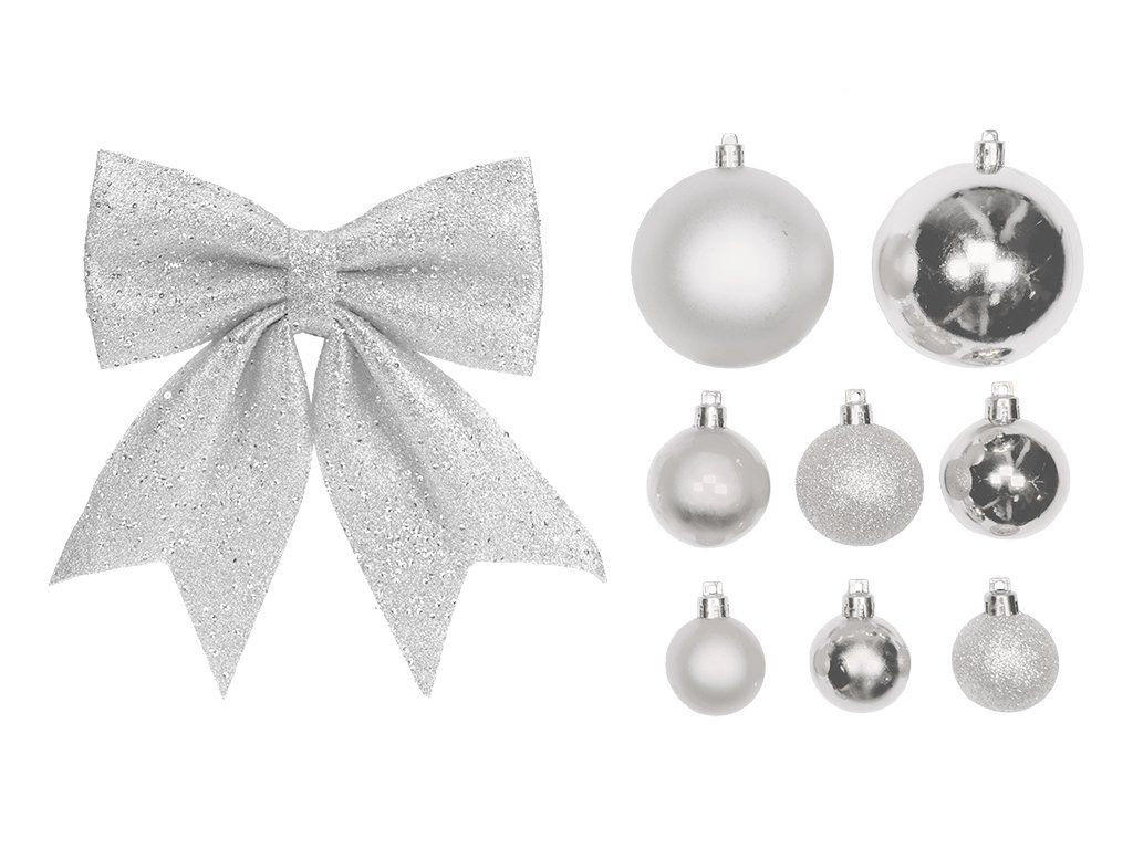 WEIHNACHTSBAUMSCHMUCK-SET SILBERWEIHNACHTEN 73-teilig, für Weihnachtsbäume 120–210 cm, inkl. Aufbewahrungsbox - Silberfarben, Kunststoff/Textil (55/50/75cm) - LAALU