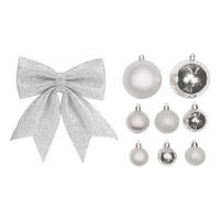 WEIHNACHTSBAUMSCHMUCK-SET SILBERWEIHNACHTEN 73-teilig, für Weihnachtsbäume 120–210 cm, inkl. Aufbewahrungsbox - Silberfarben, Kunststoff/Textil (55/50/75cm) - LAALU