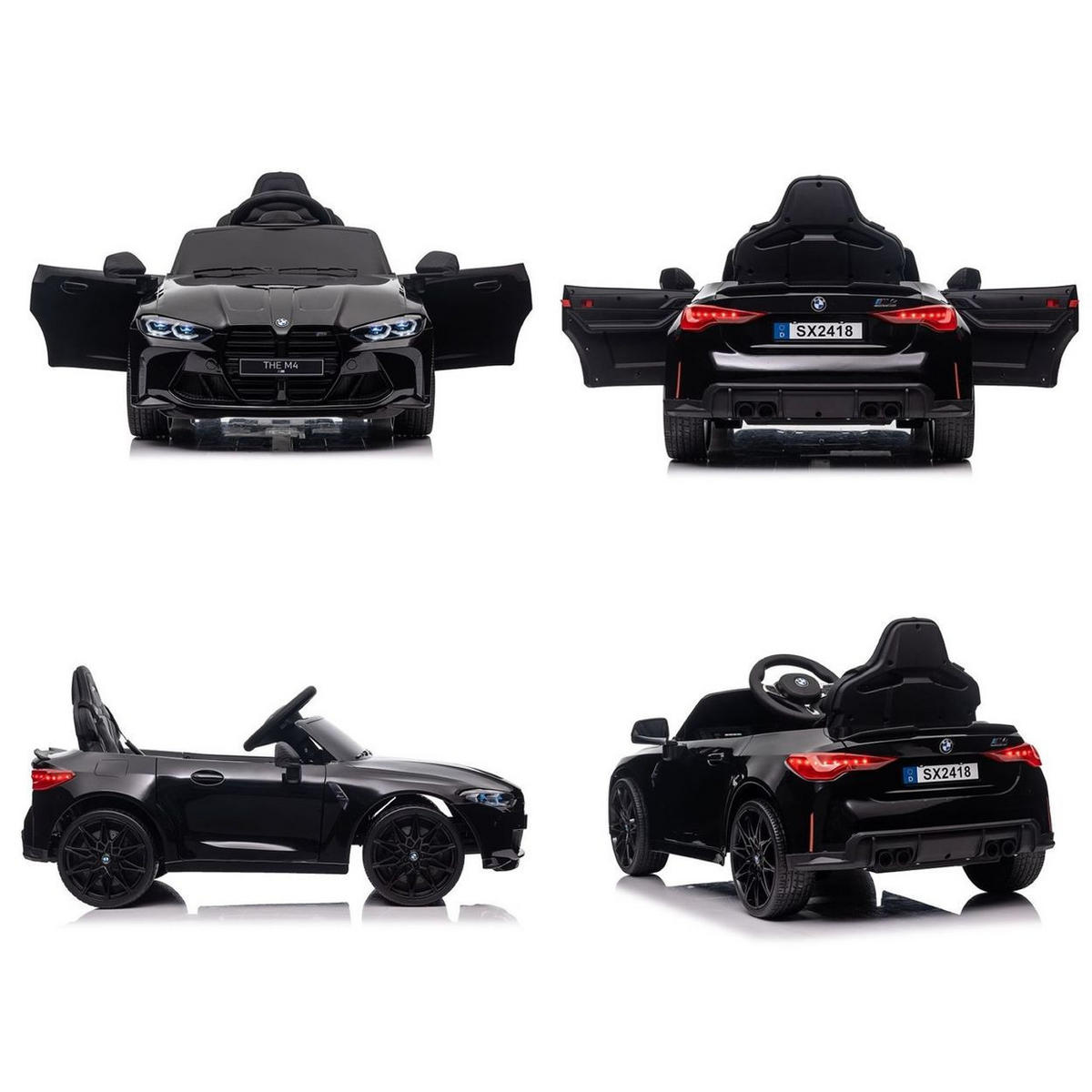 KINDER ELEKTROAUTO BMW M4 schwarz EVA-Reifen, Kunstledersitz, lizenziert, 2x 35 Watt Motoren, 2 Motoren - Schwarz, Kunststoff (110/74/49cm) - Es-Toys