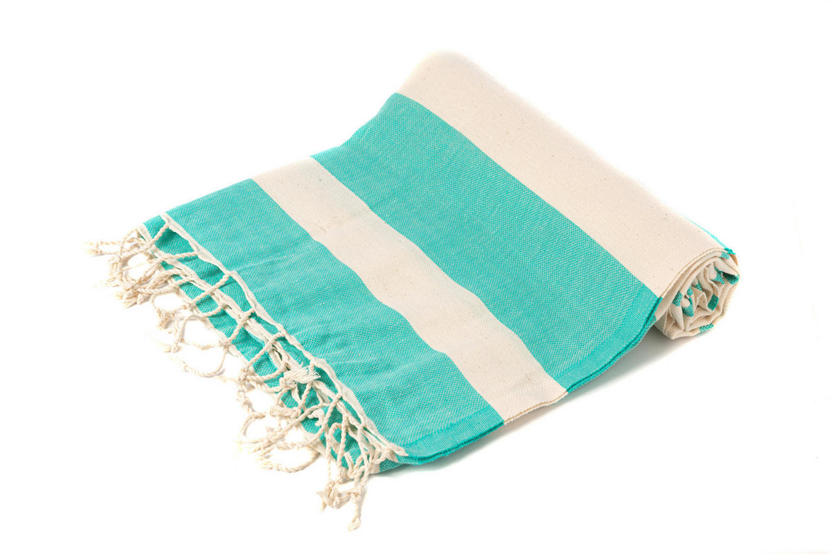 SAUNATUCH Strandtuch Hamamtuch Türkis Gestreift für Babys geeignet 100%Baumwolle - Türkis, Textil (100/180cm) - Villa Möbel