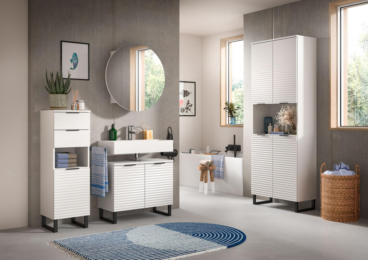 BADKOMBINATION Bad Set Riff (B/H/T: 120x193x34 cm) Weiß 3tlg. - Weiß, Holzwerkstoff (120/193/34cm)