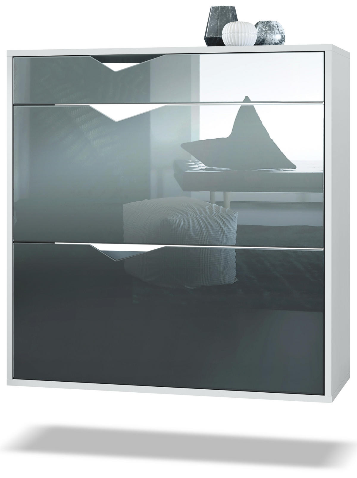 SCHUHSCHRANK Kolmio Fronten in Grau Hochglanz - Grau, Holzwerkstoff (190/185/33cm) - Vladon