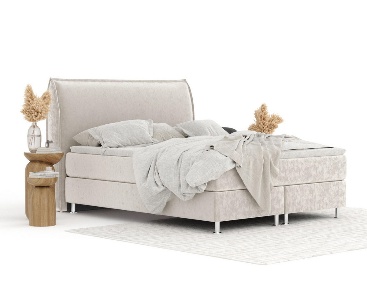 BOXSPRINGBETT Chermin Ecru 200/200 cm mit Latex-Topper - Ecru/Silberfarben, Holz/Holzwerkstoff (200/200cm) - Maison de Reve